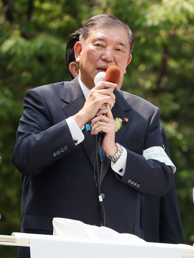 이시바 시게루 일본 총리 겸 자민당 총재가 지난 3일 고베에서 참의원(상원) 선거 유세를 하고 있다. EPA연합뉴스