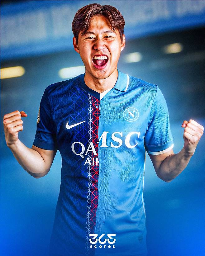 이강인의 파리 생제르맹(왼쪽)과 나폴리 유니폼 합성 사진. /사진=365스코어스 SNS 캡처