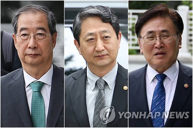 내란특검 출석한 한덕수(왼쪽부터), 안덕근, 유상임 [연합뉴스 자료사진]