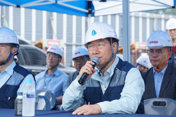 오늘(7일) 해저송수관로 건설공사 관통식을 찾은 유정복 인천시장 2025.7.7 [사진 = 이장원 기자]