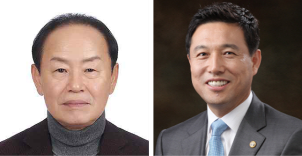 이규생 인천시체육회장(왼쪽)과 강인덕 인천시체육회 전 상임 부회장(오른쪽)