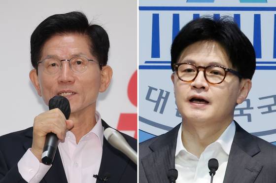김문수 전 국민의힘 대선 후보(왼쪽), 한동훈 전 대표. 〈자료사진=연합뉴스〉