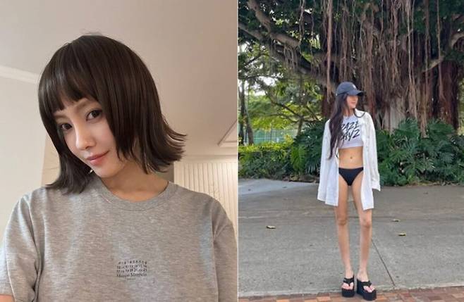 쭉 뻗은 몸매를 자랑하는 효민은 평소 사이드 런지, 와이드 스쿼트 등을 실천하는 것으로 알려졌다. [사진=SNS]