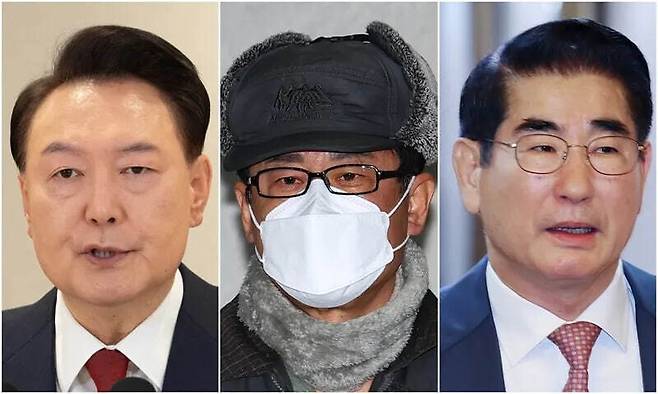 왼쪽부터 윤석열 전 대통령, 노상원 전 정보사령관, 김용현 전 국방부 장관. 연합뉴스