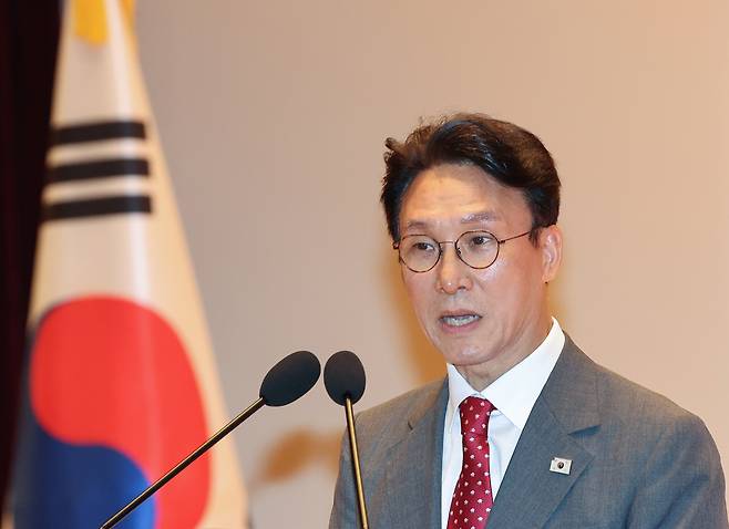 김민석 국무총리가 7일 정부세종청사 대강당에서 열린 취임식에서 취임사를 하고 있다.[연합]