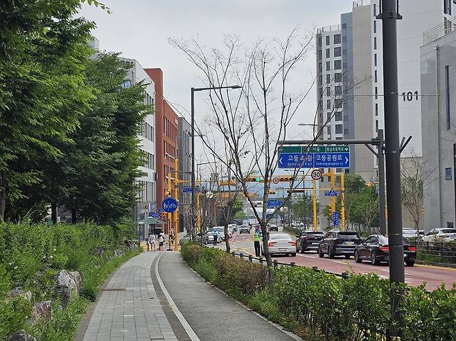 경기 성남에 위치한 ‘창고형 약국’ 메가팩토리(MEGA PHACTORY)에 들어가기 위한 차량이 대기하고 있다. 최은지 기자