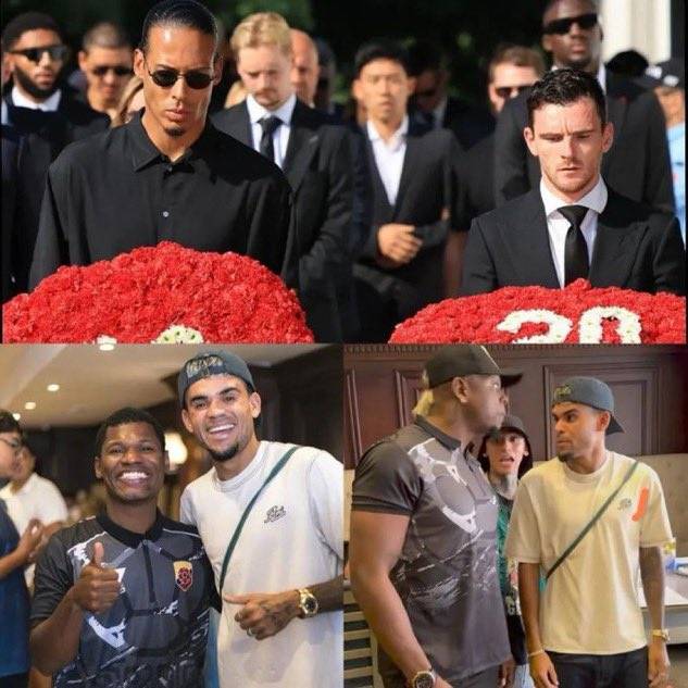 포르투갈에서 진행된 리버풀 디오구 조타의 장례식 모습(위)과 콜롬비아 인플루언서 행사에 참석한 루이스 디아스(흰색)의 모습. /사진=풋볼 데 잉글라테라 SNS 캡처