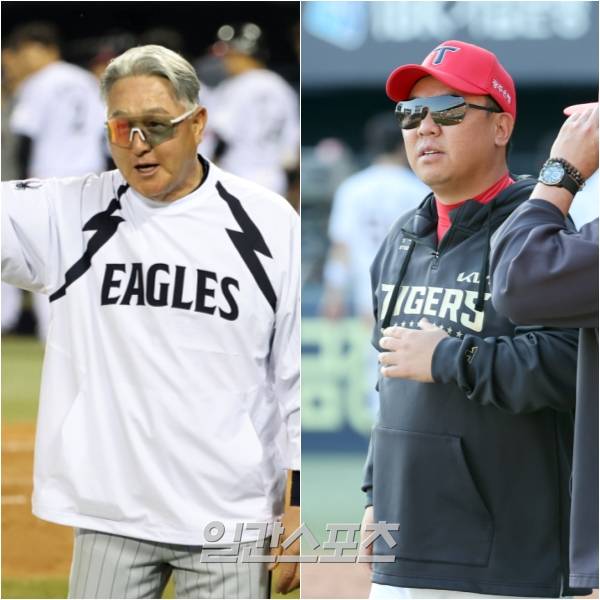 8일부터 대전에서 전반기 마지막 3연전 맞대결을 펼치는 김경문 한화 이글스 감독과 이범호 KIA 타이거즈 감독. IS 포토