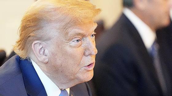 도널드 트럼프 대통령이 7일(현지시간) 한국 등 14개국에 일방적인 관세를 통보한 서한을 발송한 뒤 백악관 블루룸에서 베냐민 네타냐후 이스라엘 총리와 회담을 진행하고 있다. AP=연합뉴스