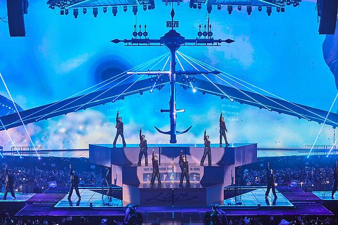 Boy band Riize performs during its first solo concert tour, “Riize Loud,” on July 6 at the KSPO Dome in southern Seoul. [SM ENTERTAINMENT]