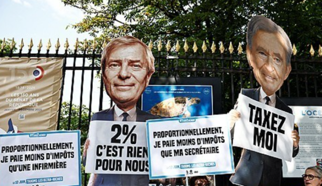 LVMH 아르노 회장 등 억만장자에게 2% 최저 세율을 도입하라고 촉구하는 시위가 벌어지고 있다. 로이터연합뉴스