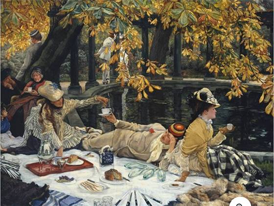 제임스 티소 ‘피크닉(1876)’ 원래 프랑스인이 실내에서 즐기던 ‘피크닉’은 영국에 와서 야외 티타임으로 바뀌었다.