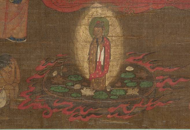 제6변성왕도가 그려진 시왕도 이미지 확대. 지옥 장면에 연화화생이 그려진 것을 발견한 건 이번이 처음이다. [국가유산청·국외소재문화유산재단]