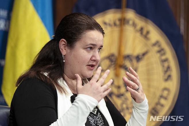 [워싱턴=AP/뉴시스] 옥사나 마르카로바 주(駐)미국 우크라이나대사. 2022.10.17.