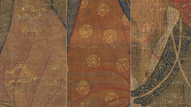 '시왕도' 속 다양한 문양. 왼쪽부터 운문, 소국화문, 당초문