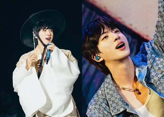 방탄소년단 진, 도포자락 휘날리며 열광 속 열도 라이브.."조명 보다 빛나" 日연예인들 찬사