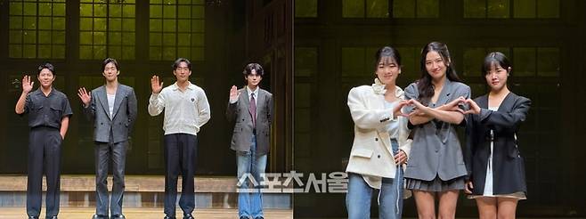 9일 연극 ‘셰익스피어 인 러브’ 프레스콜에서 작품의 주연 배우들이 단체 사진을 촬영하고 있다. 사진 | 표권향 기자 gioia@sportsseoul.com