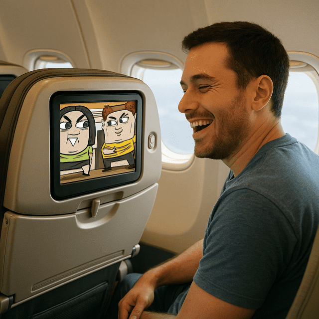 비행기에서 네이버웹툰을 감상할 수 있다(챗GPT로 만든 가상 이미지)