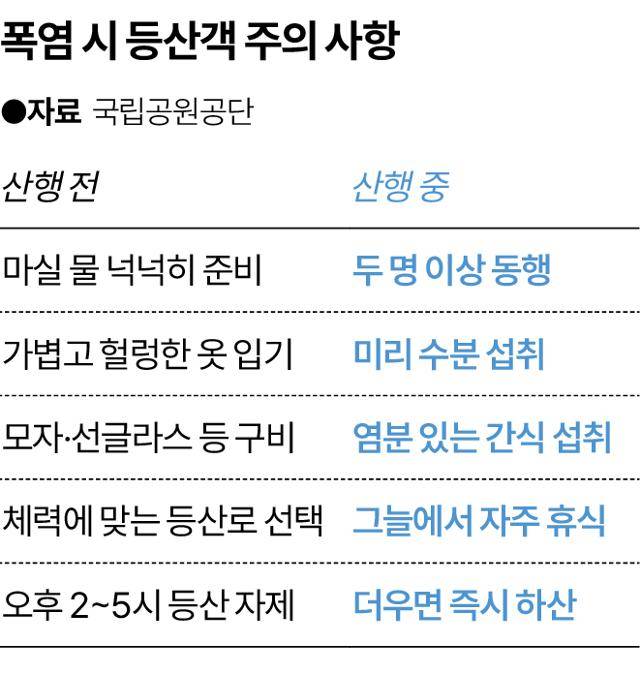 폭염 시 등산객 주의 사항. 그래픽=송정근 기자
