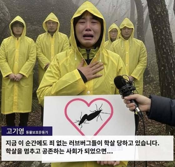 최근 보수 성향 SNS 이용자들 사이에서 확산한 한 환경운동가의 러브버그 관련 인터뷰 사진. 해당 사진은 AI로 합성된 조작 사진으로 밝혀졌다. 릴도지 인스타그램 캡처