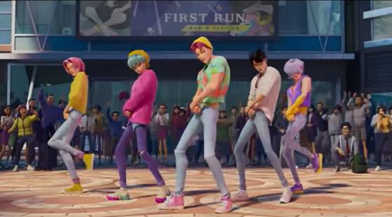 'K팝 데몬 헌터스'의 보이그룹 사자보이즈. K팝 보이그룹의 스타일을 제대로 모방한 콘셉트로 인기몰이 중이다. 사진 넷플릭스