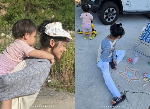 가수 겸 배우 설현이 조카를 등에 업고 환한 미소를 짓고 있다. / 설현 개인 인스타그램