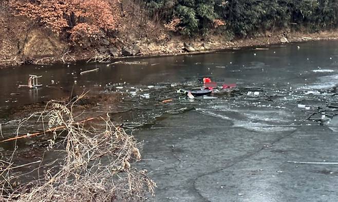 대구 달성군 다사읍 서재리 한 저수지 사고 현장. 사진 대구소방안전본부