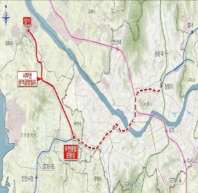 ▲ 서부권 광역급행철도 사업 위치도. /자료=국토교통부