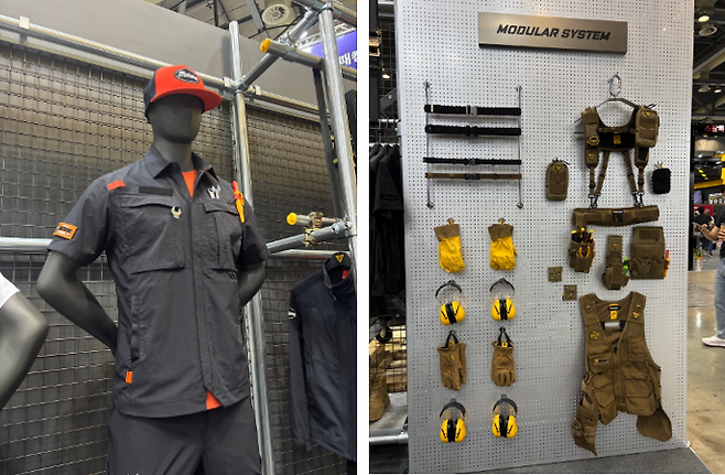 코오롱FnC 볼디스트의 스크래치 프리 디자인 작업복(왼쪽)과 모듈라 시스템(오른쪽). / 사진=코오롱인더스트리 FnC부문