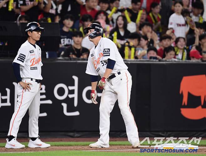 10일 대전 한화생명 볼파크에서 열린 한화와 KIA의 경기. 5회말 2사 1, 2루. 최인호 볼넷 때 3루에서 견제사 당한 한화 유로결. 대전=송정헌 기자songs@sportschosun.com/2025.07.10/