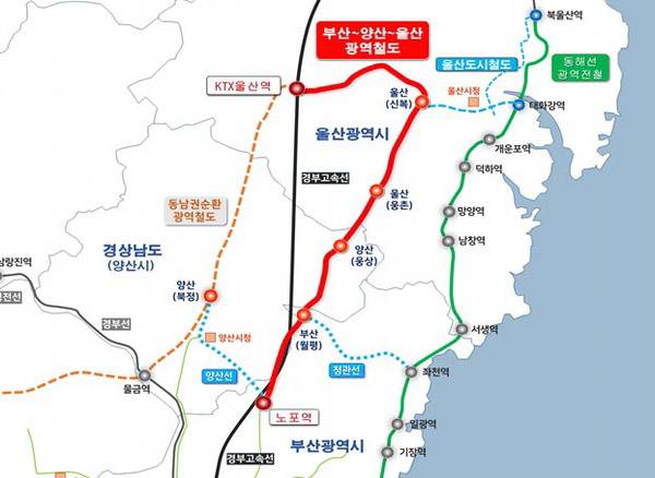 부산~양산~울산 광역철도 노선도. 부산시 제공
