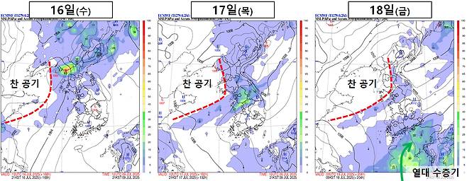 7월 16~18일 날씨 예측 [기상청 제공]