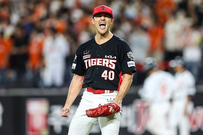 ▲ 6이닝 무실점 호투에도 승리를 챙기지 못한 제임스 네일 ⓒKIA타이거즈