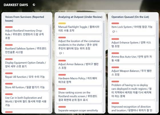 ‘다키스트 데이즈’ 트렐로 페이지