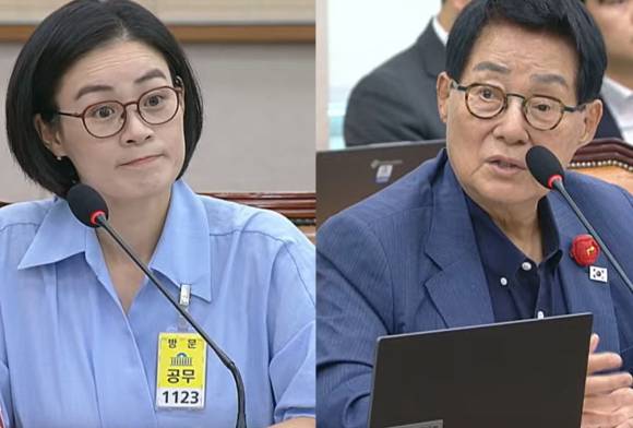 김예원 변호사가 박지원 더불어민주당 의원의 장애를 언급한 것에 대해 사과했다. 사진은 김예원 변호사(왼쪽)와 박지원 더불어민주당 의원. [사진=유튜브 @국회방송]