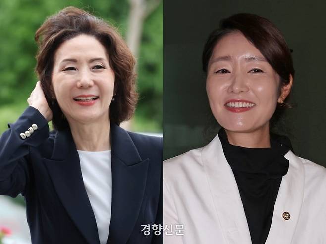 이진숙 교육부 장관 후보자(왼쪽)와 강선우 여성가족부 장관 후보자. 성동훈·정효진 기자