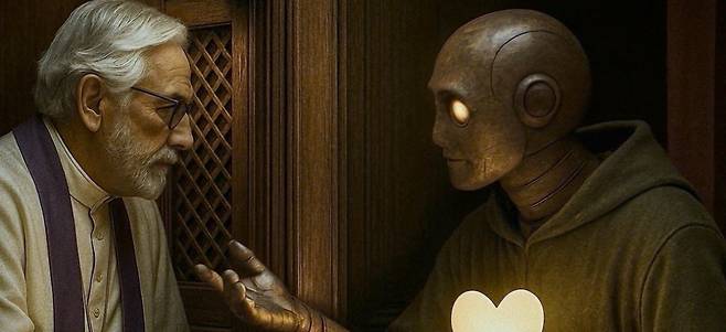 인공지능을 활용해 제작한 영화 ‘고해성사’에서 휴머노이드가 신부를 찾아가 “나도 고해성사를 하게 해 달라”고 말하는 장면.
부천국제판타스틱영화제(BIFAN) 제공