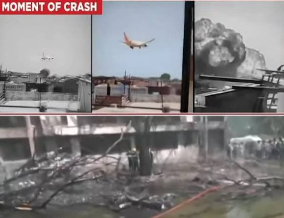 에어인디아 여객기가 이륙 직후 추락했다. [사진=인디아튜데이 유튜브 캡쳐]
