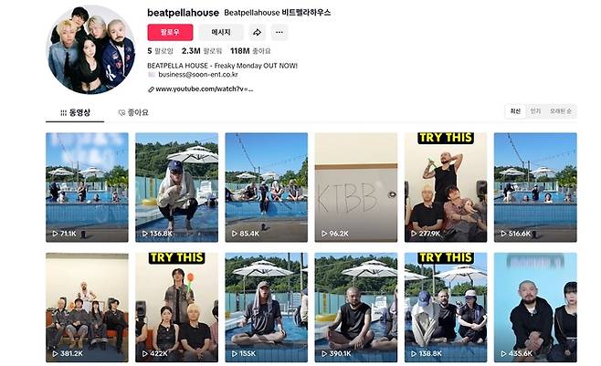 비트펠라하우스 틱톡 채널. 틱톡캡처