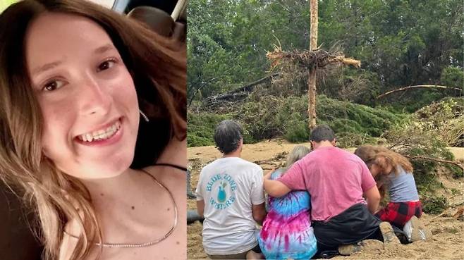 미국 텍사스 홍수 속에서 가족을 구하고 숨진 17세 소녀 말라야 해먼드(왼쪽)와 슬픔에 잠긴 유가족. 사진=기브샌드고 캡처