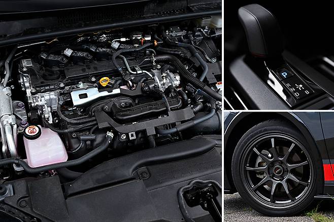 프리우스 PHEV의 엔진룸, 변속기 그리고 휠, 타이어. 사진: 김학수 기자