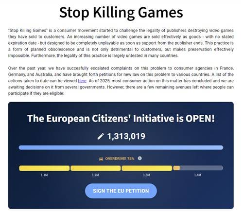 '게임을 죽이지 말라' 홈페이지 [www.stopkillinggames.com 캡처]