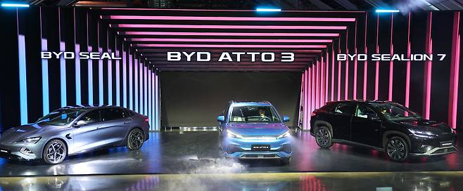 BYD unveils its electric vehicle Atto 3 and other models at a media showcase in Incheon on June 16, 2025. /BYD Korea