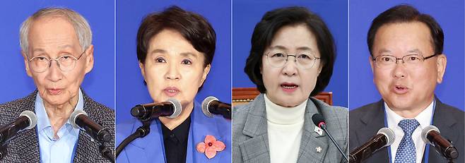 대통령실은 이재명 대통령이 국제사회에 민주 대한민국의 복귀를 알리고, 새 정부의 국정철학 및 대외정책을 설명하기 위해 주요국에 대통령 특사단을 파견키로 했다. 왼쪽부터 유럽연합(EU) 특사단장 윤여준 전 환경부 장관, 프랑스 특사단장 강금실 전 법무부 장관, 영국 특사단장 추미애 의원, 인도 특사단장 김부겸 전 국무총리. 연합뉴스.