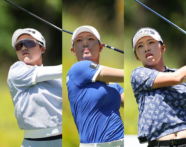 2025년 한국여자프로골프(KLPGA) 투어 하이원리조트 여자오픈 우승 경쟁에 뛰어든 김민주, 방신실, 김수지 프로가 3라운드에서 경기하는 모습이다. 사진제공=KLPGA