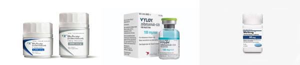 진행성 가족성 간내 담즙 정체증 환자의 가려움증 치료제 ‘빌베이(왼쪽 첫 번째)’가 ​지난 10일 열린 제7차 약제급여평가위원회​에서 급여 적정성을 인정받았다.​ 전이성 위암 치료제 ‘빌로이(가운데)’는 이달 초 건강 보험 등재를 위한 신청 서류를 제출했고, 희귀질환인 폰히펠-린다우 증후군 치료제 ‘웰리렉’도 세 번째 급여 도전에 나섰다. / 각사 제공