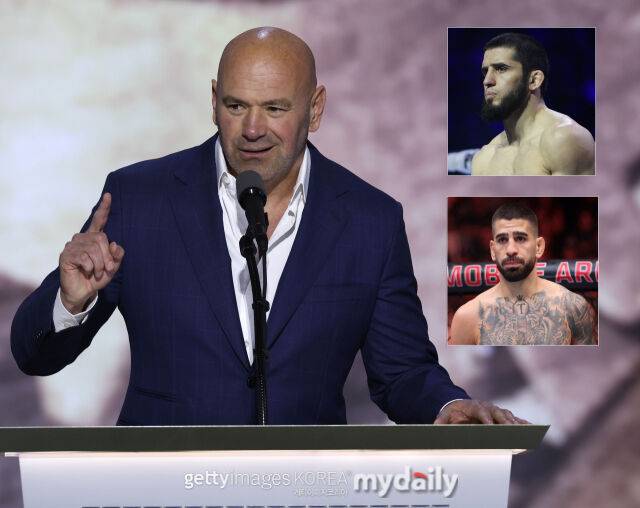 화이트 UFC 대표(왼쪽)가 마카체프(오른쪽 위)와 토푸리아의 슈퍼파이트 가능성에 대해서 이야기했다. /게티이미지코리아