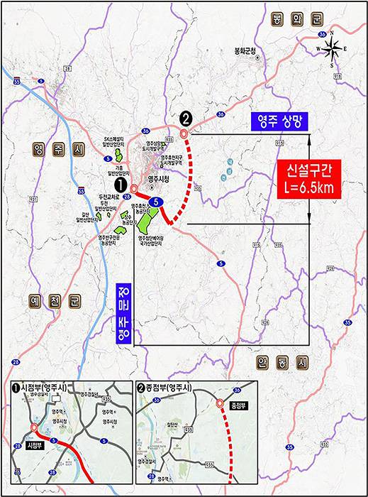 국도28호선으로 지정된 문정~상망 연결도로 위치도 [영주시 제공]