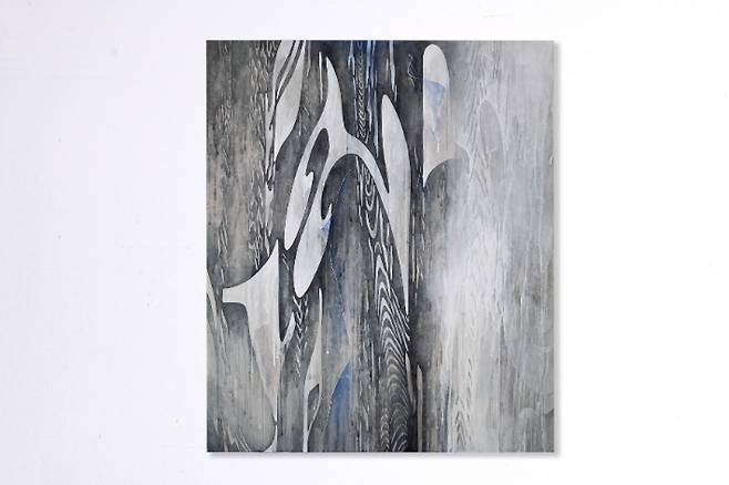 제갈선, 'PIQU_02', Korean traditional color pigments on handmade mulberry pulp paper, 120x95 cm(2023). 김리아갤러리 제공