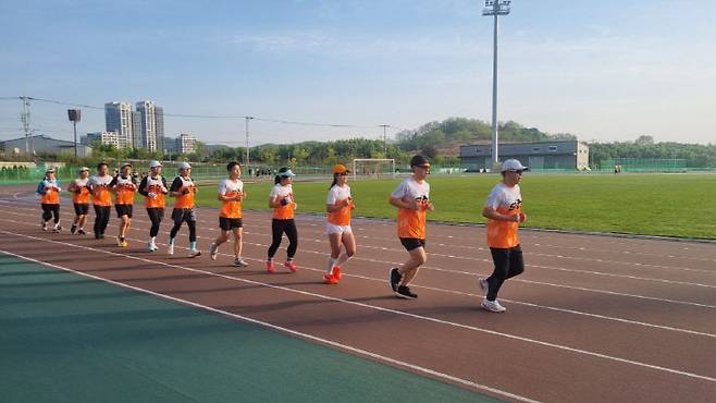 조치원 시민운동장 훈련 모습.
